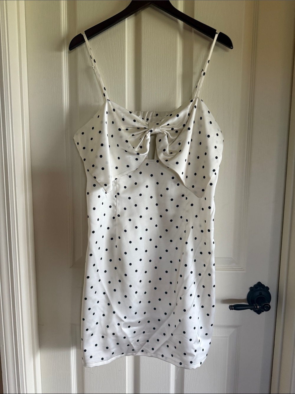 NWOT wild fable White Satin Polka Dot Slip Dress with Front Bow
